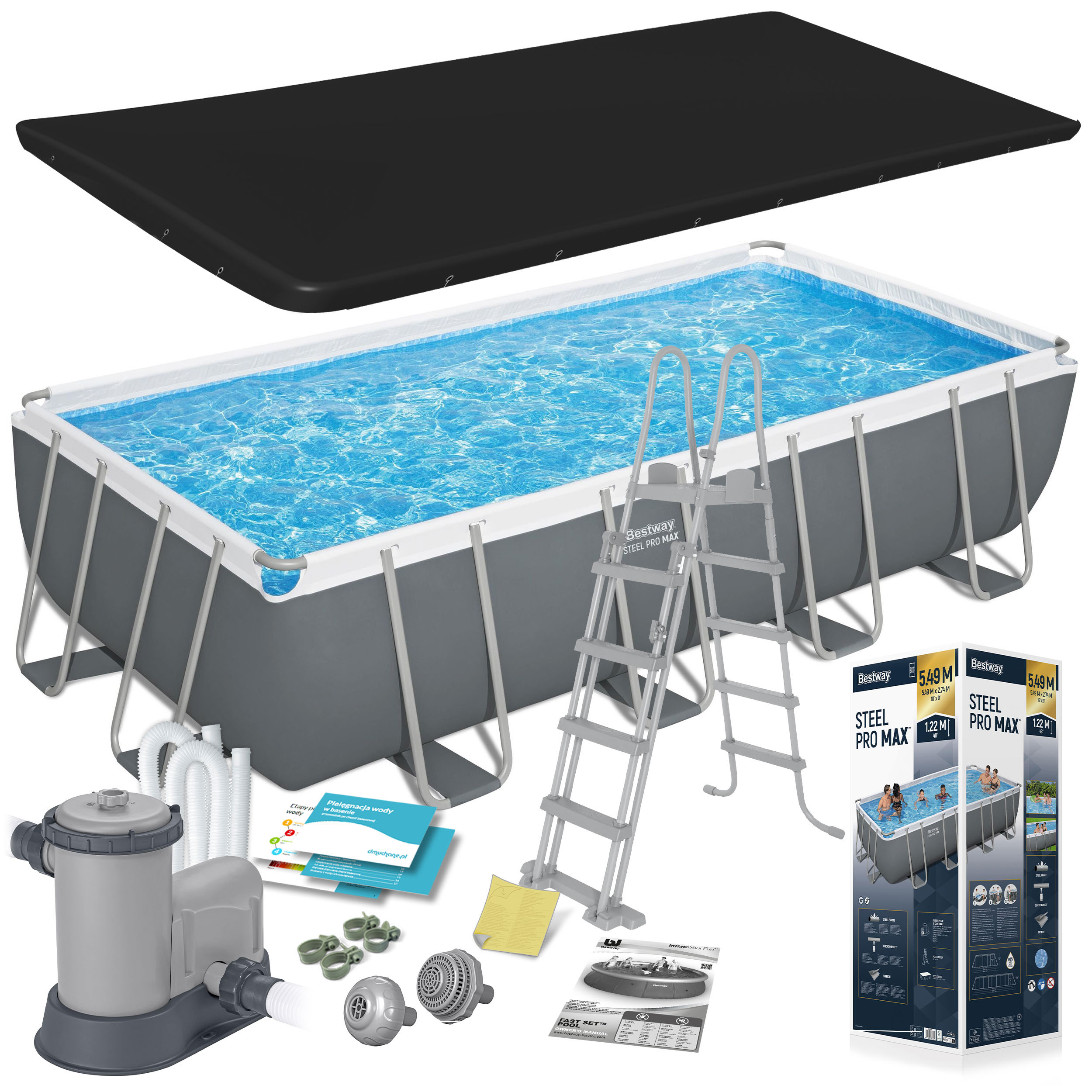 Basen stelażowy ogrodowy 549x274x122cm Bestway zestaw