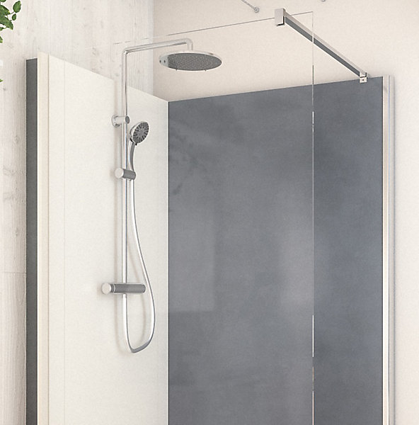 Cabine de douche à l’italienne l.80 x L.120 x H.218 cm – effet béton, receveur de plain-pied, Elmer Serenity