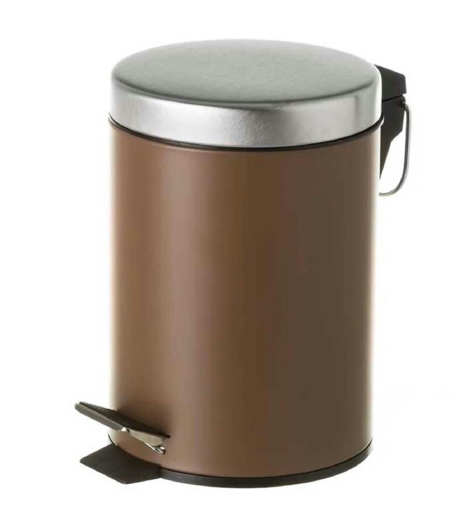 RONDE - Poubelle ronde à pédale en métal marron 3L