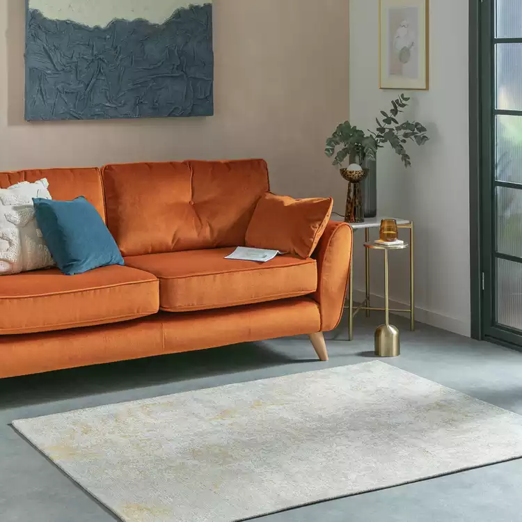 Habitat Distressed Abstract Gold Flatweave Rug - 120x170cm