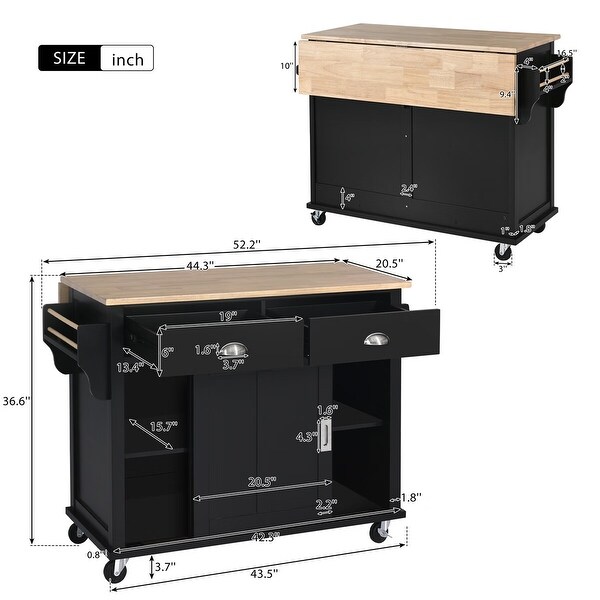 Merax Sliding Barn Door Storage Kitchen Cart with Drop-Leaf Countertop, Adjustable Shelves