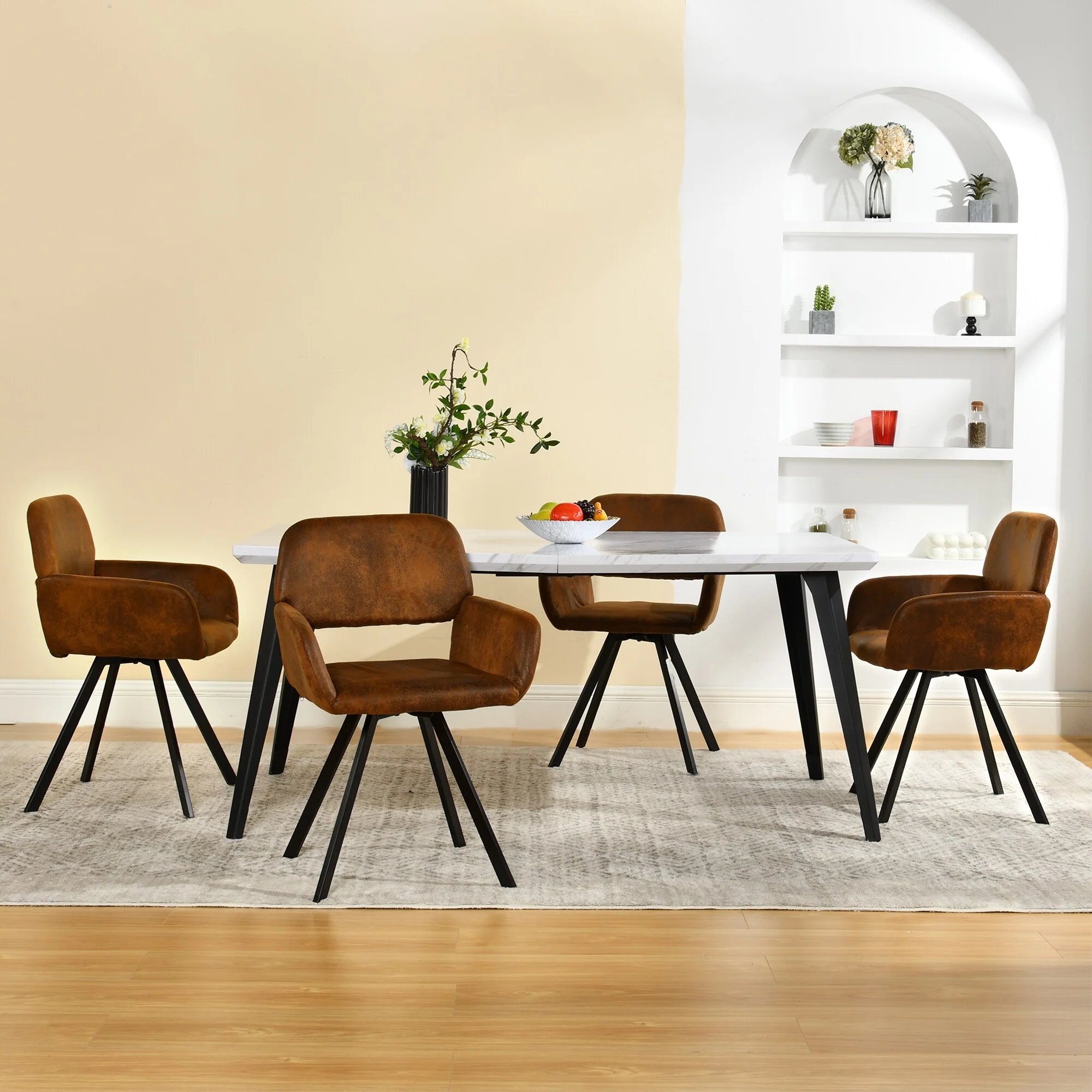 Homy Casa 5-Piece Dining Set with Rectangular Table and Upholstered Swivel Armchairs