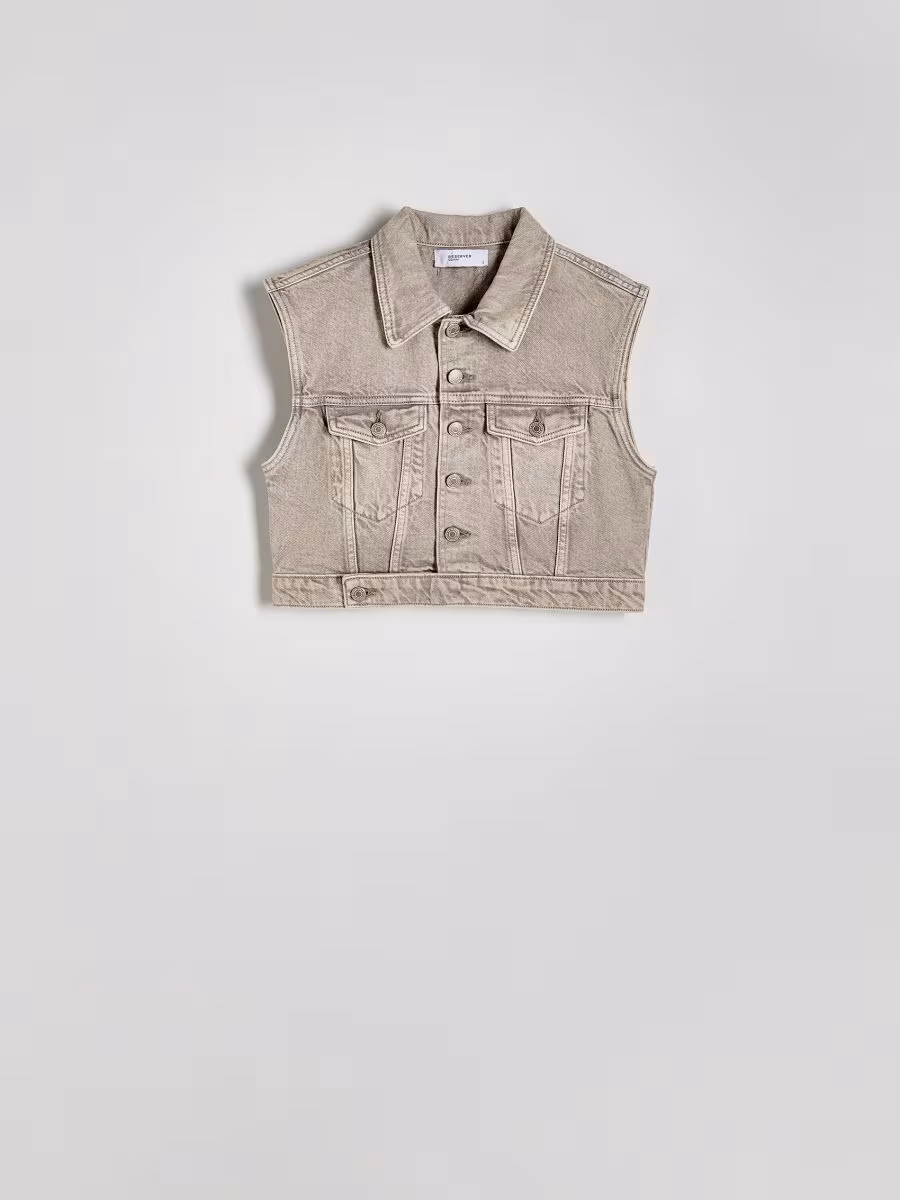 Denim Vest With Wash Effect