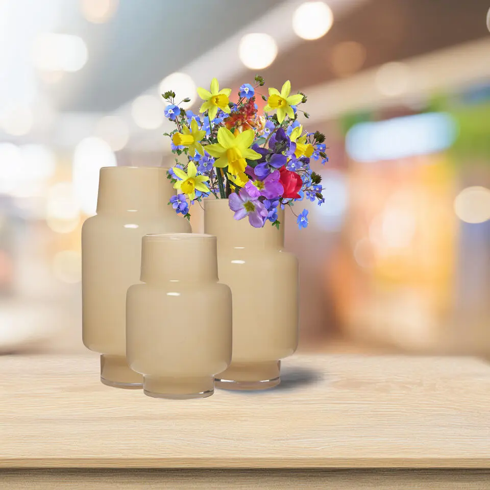 Hakbijl Glass Bloemenvaas Pien- beige - glas - D20 x H39 cm