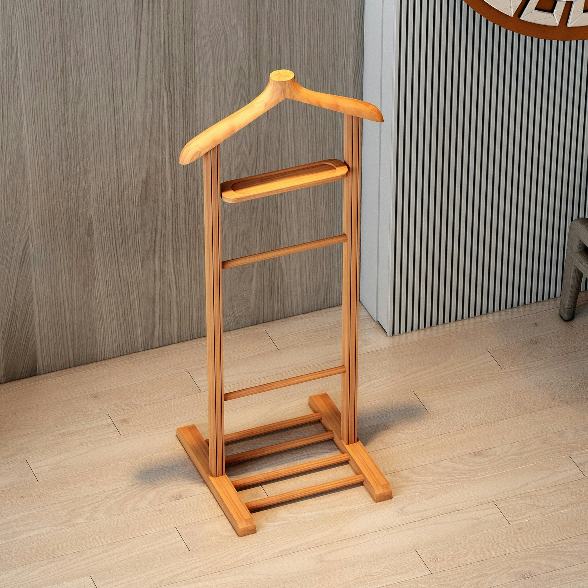 Valet de chambre bois clair avec plateau vide-poches SITIA