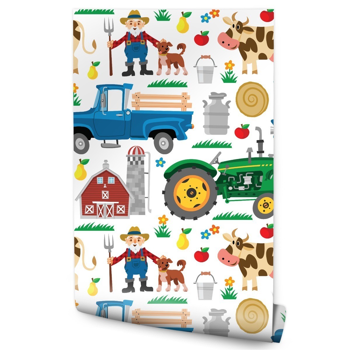 Tapeta Dla Dzieci Zwierzątka Traktory Farma