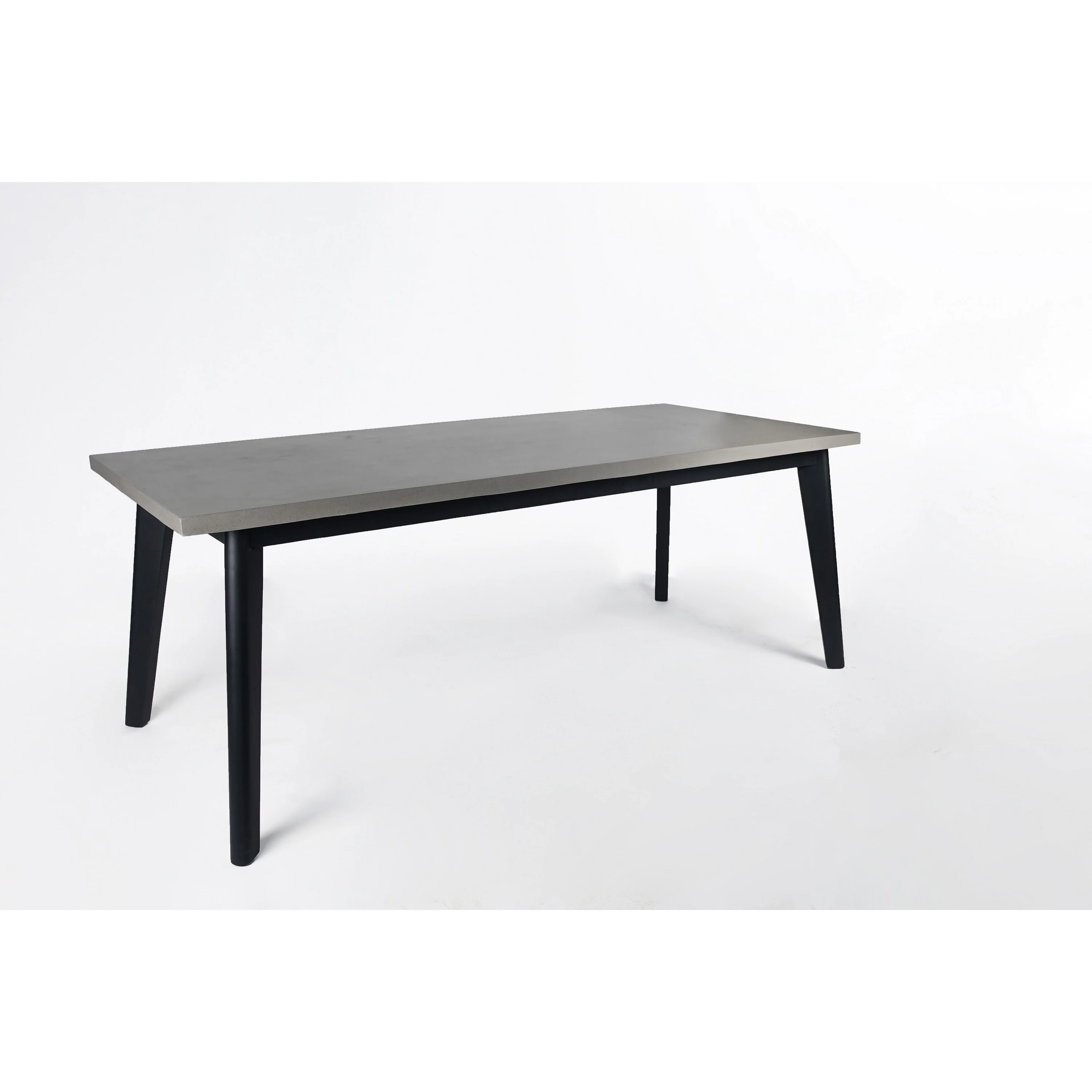 Eni 79 Inch Outdoor Dining Table, Natural Gray Concrete, Acacia Wood, Black