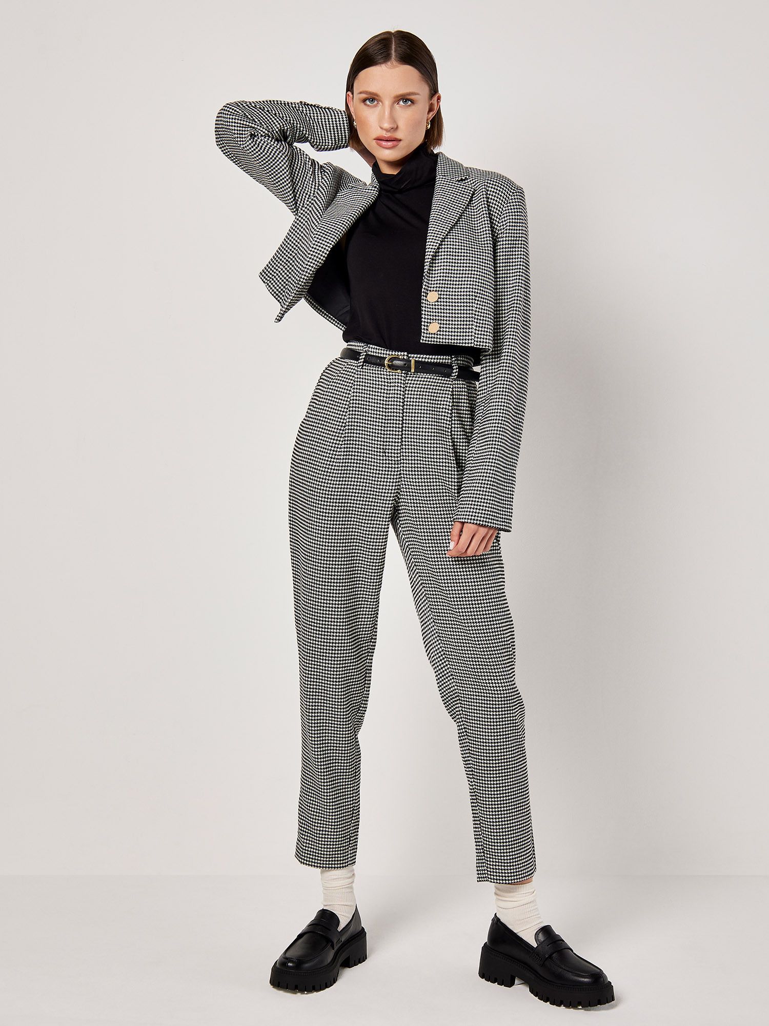 Apricot Dogtooth Cropped Blazer