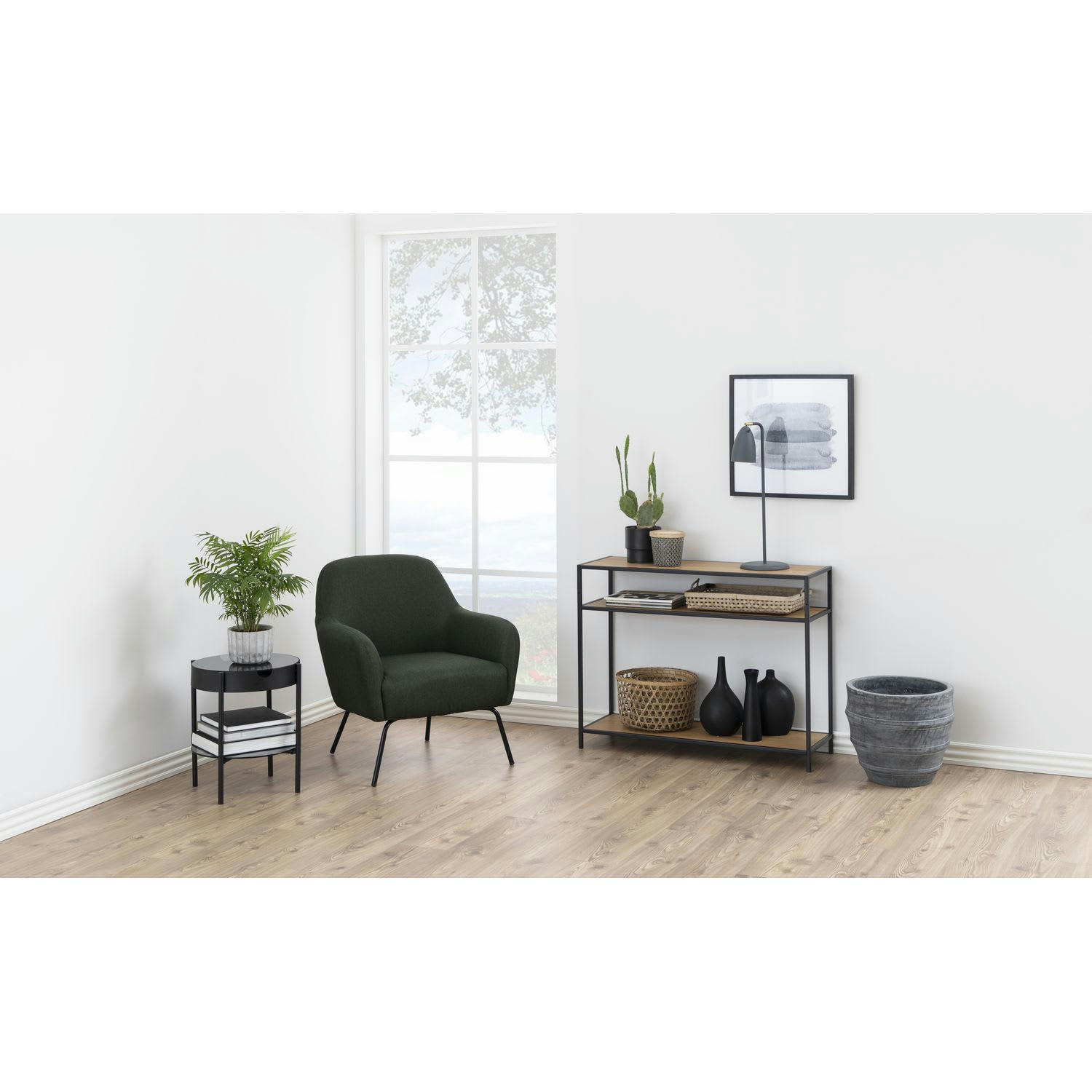 SIREINE - Console 3 étages en mdf et métal noir beige