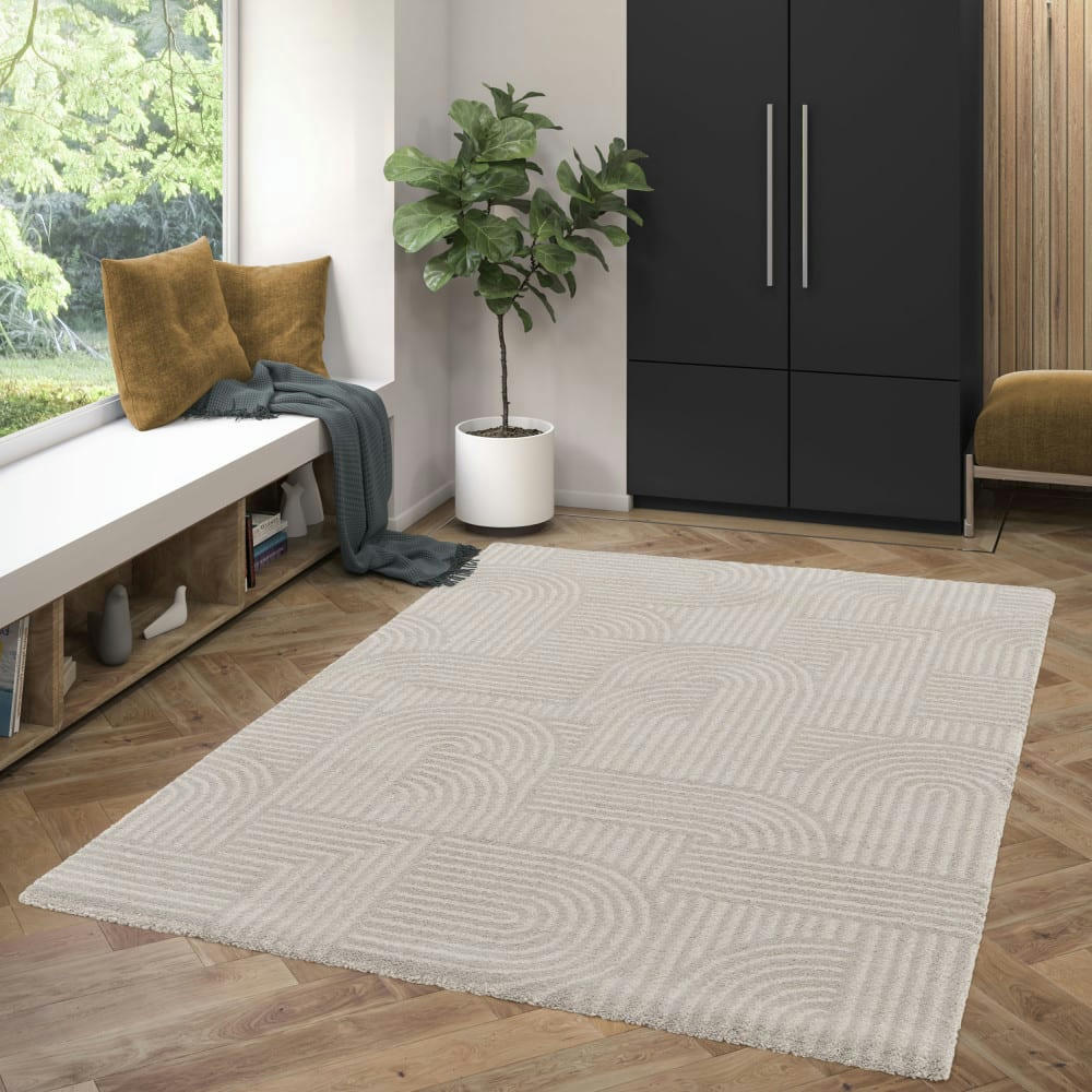 ELLIOT II - Tapis contemporain à motif géométrique gris clair 160x230 cm