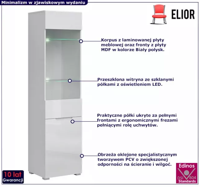 Biały regał słupek z witryną - Vevian