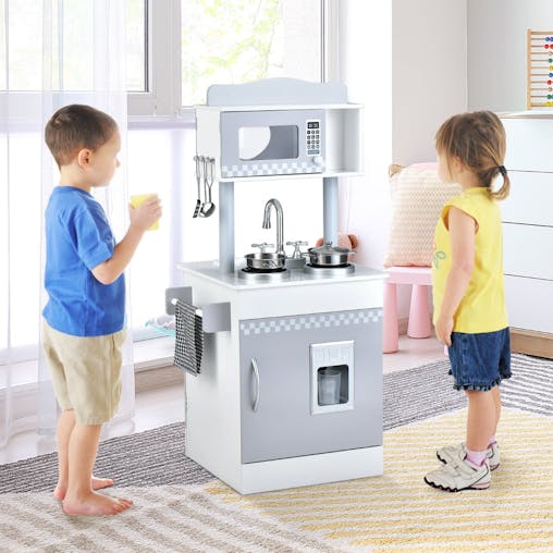 NNECW Double-Sided Kids Play Kitchen with Cooking Sets for Toddlers Ages 3