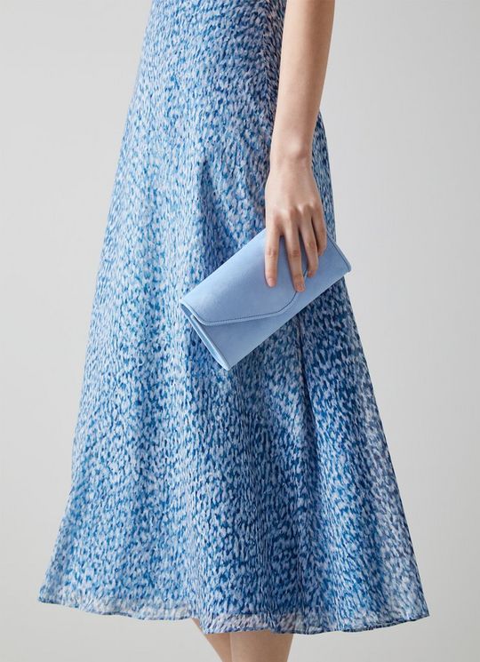 Dominica Pale Blue Suede Clutch Bag