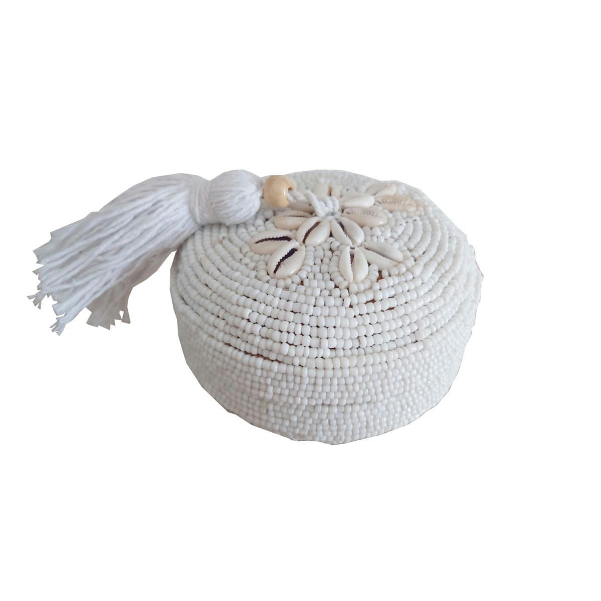 PERLA - Boîte en bambou et perles de verre, blanc 10x10 cm