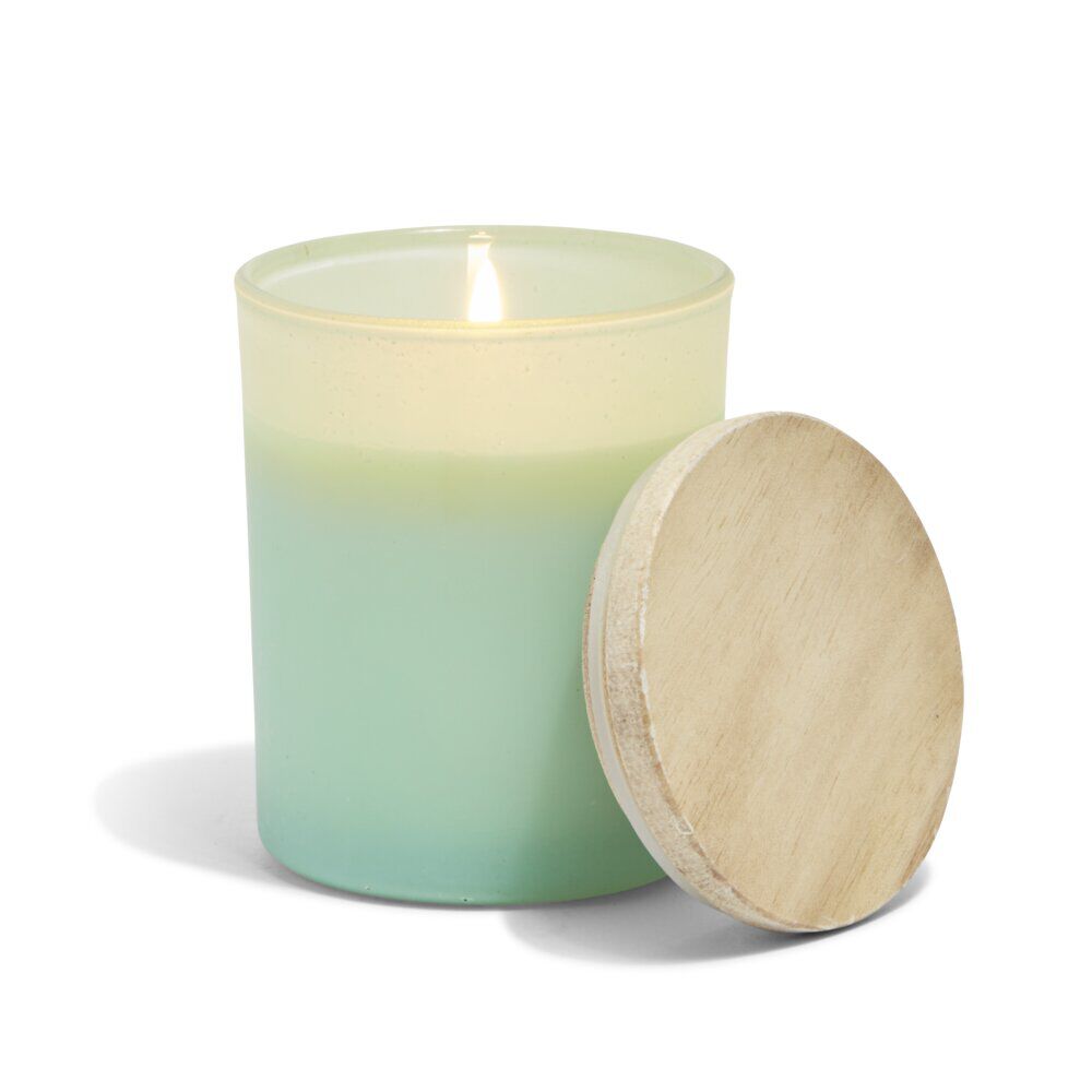Bougie citronnelle couvercle bois verre vert Ø7xH8,5cm