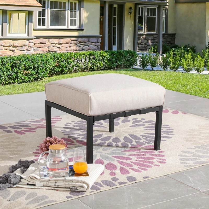 Patio Festival Outdoor Wave-Arm Col. Metal Ottoman with Cushion