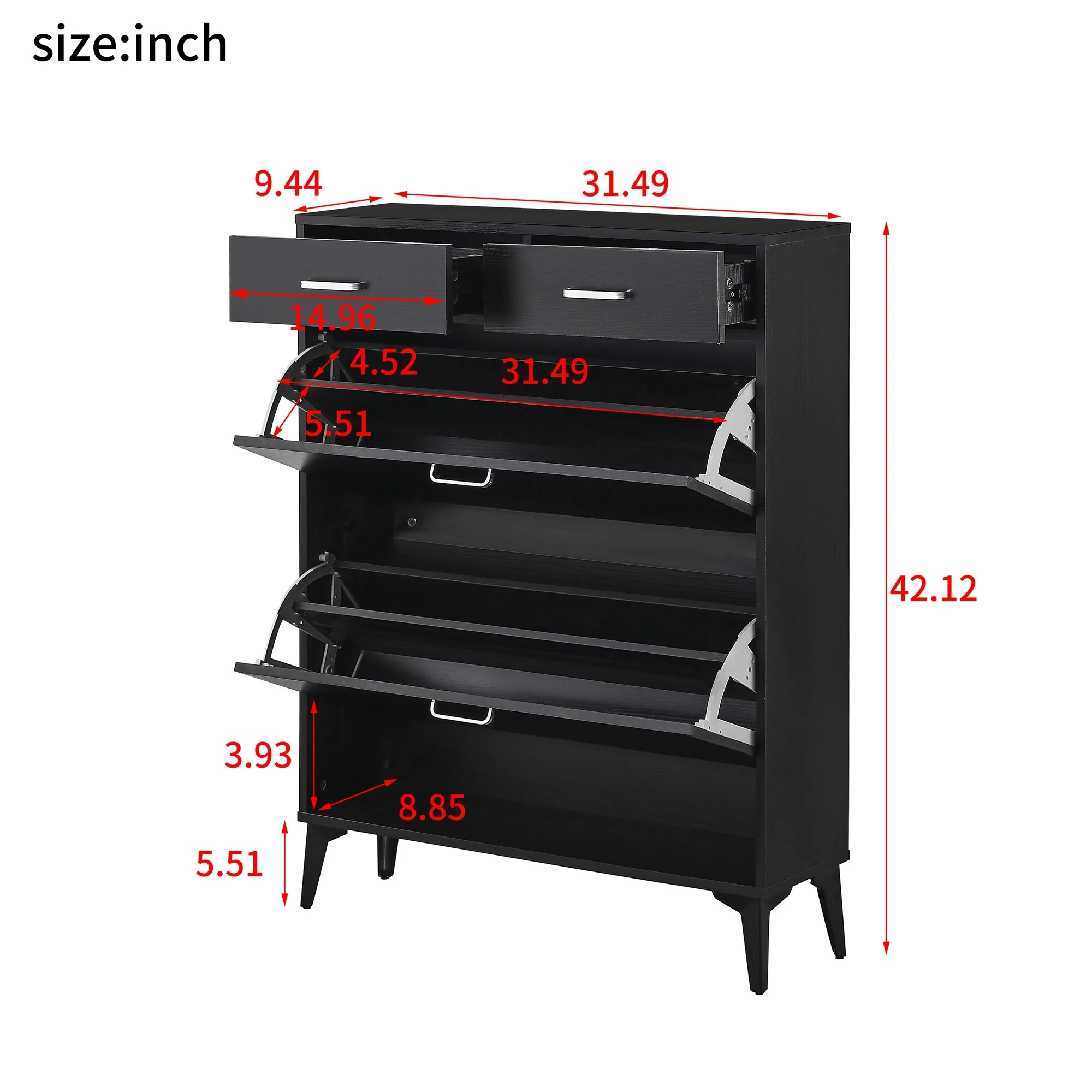 FreeStanding Shoe Cabinet with 2 Flip Drawers and Handles for Entryway