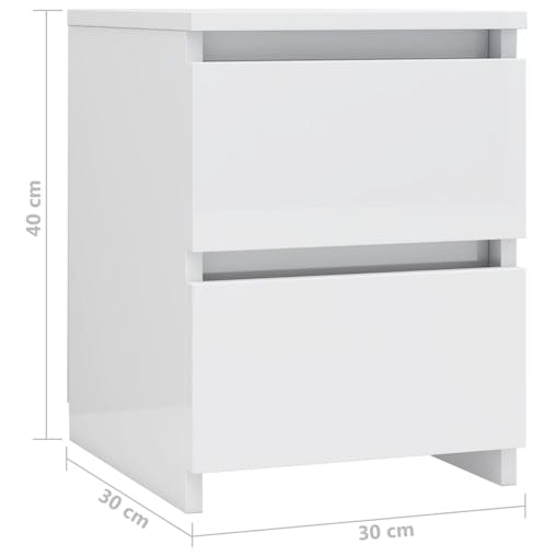 NNEVL Bedside Cabinets 2 pcs High Gloss White 30x30x40 cm Engineered Wood