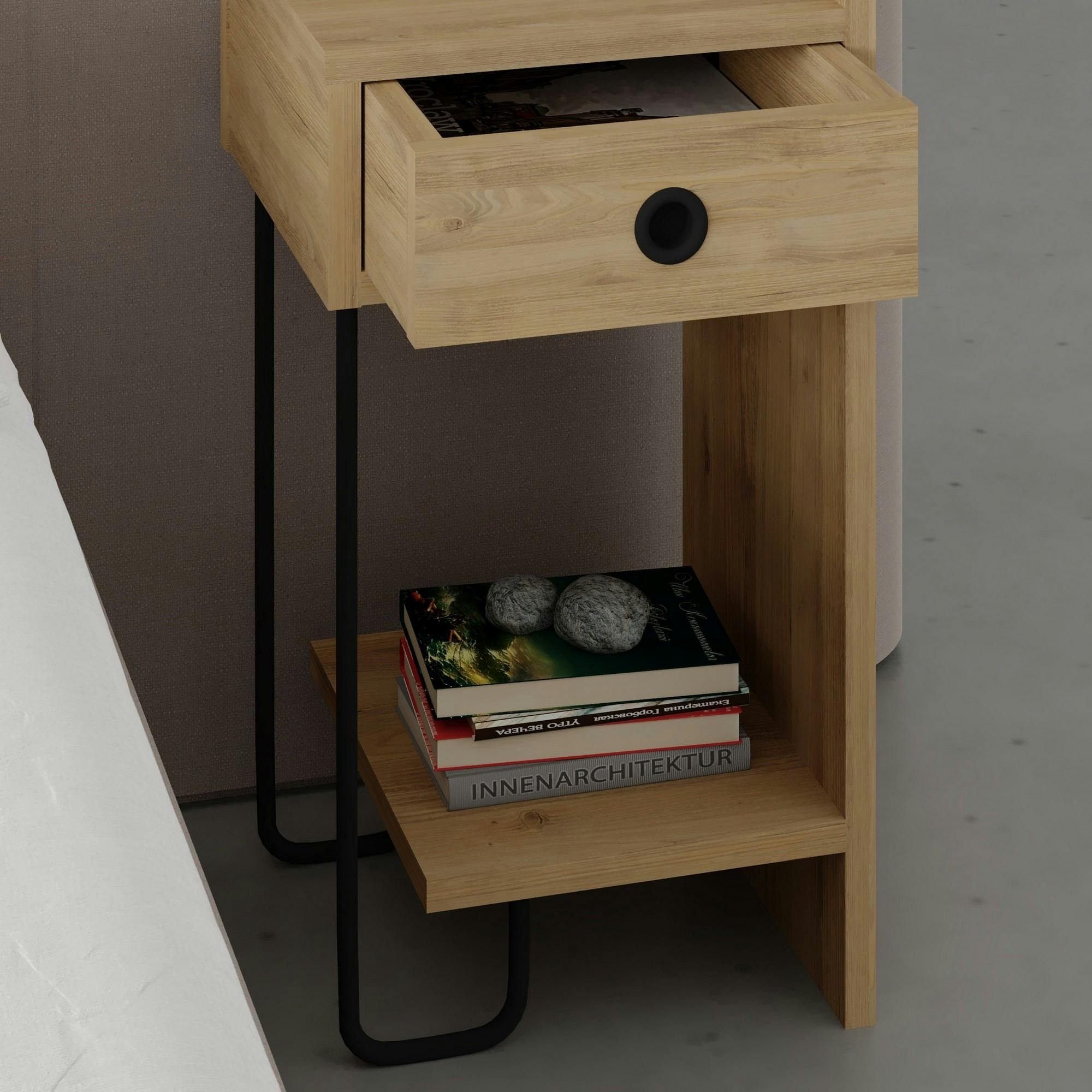 Chevet moderne effet bois - 1 niche ouverte, côté droit JENA
