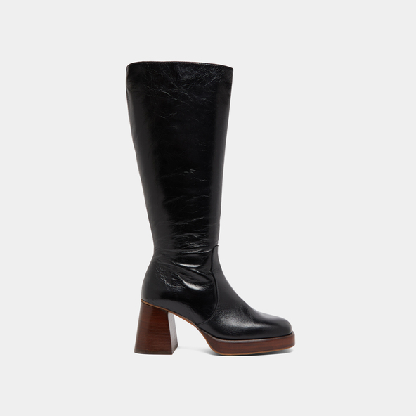 Bottes à plateformesen cuir vieilli noir taille mollet L | BETINA