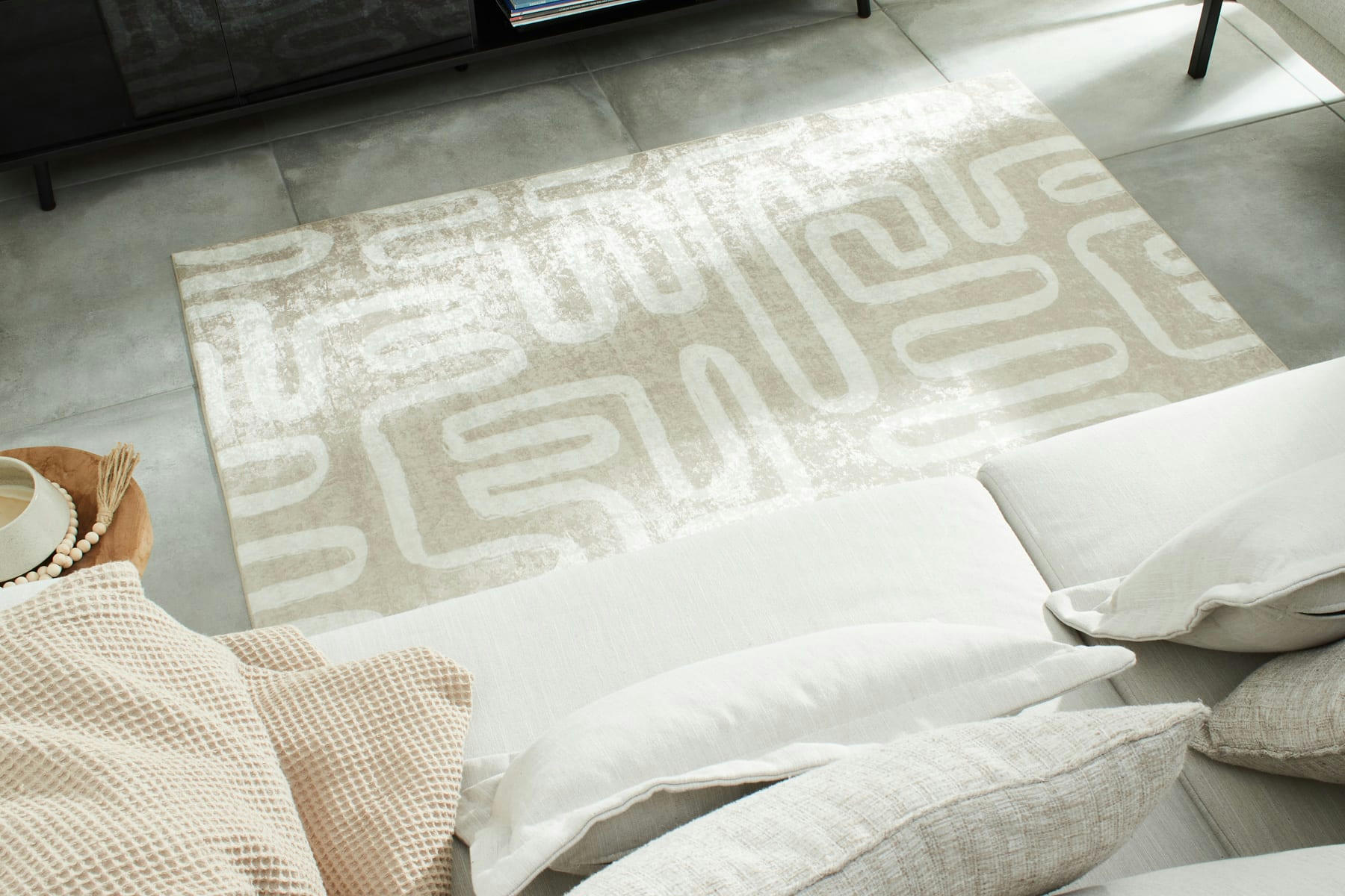 GREGE - Tapis Géométrique Beige et Blanc 120x160