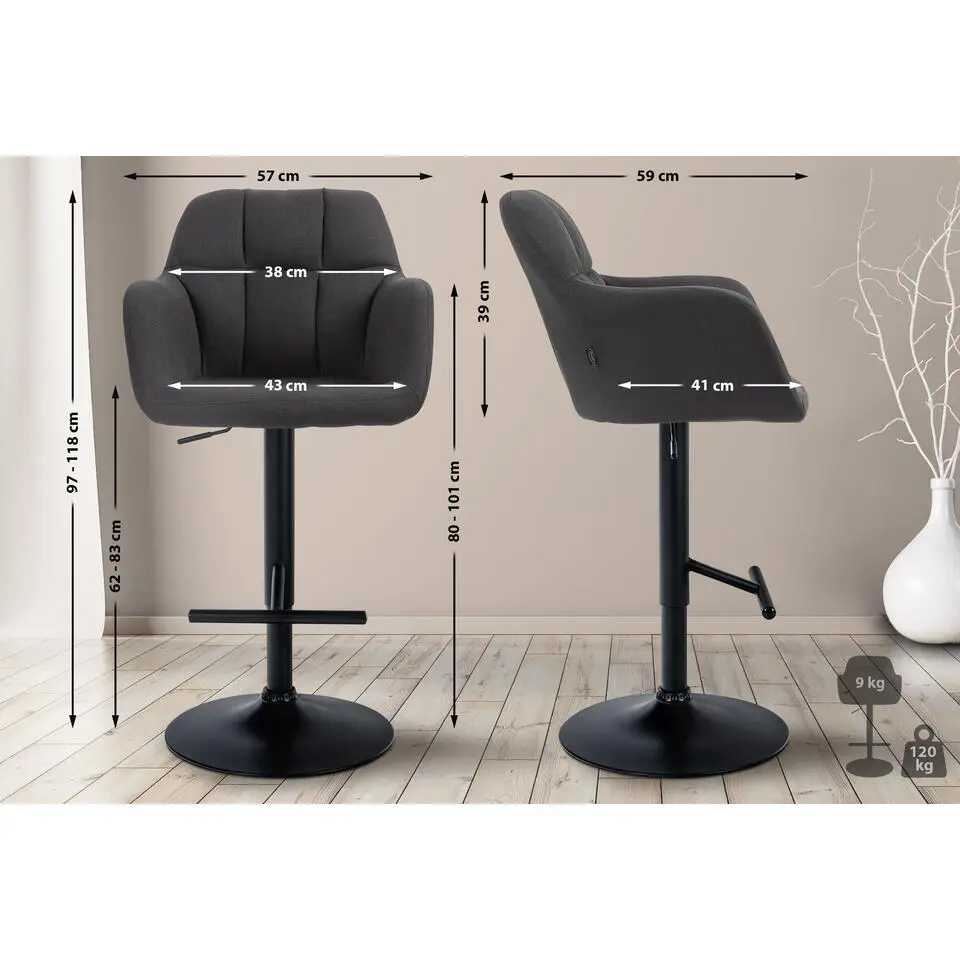 CLP Barkruk Natoma zwart Frame - Stof - zwart