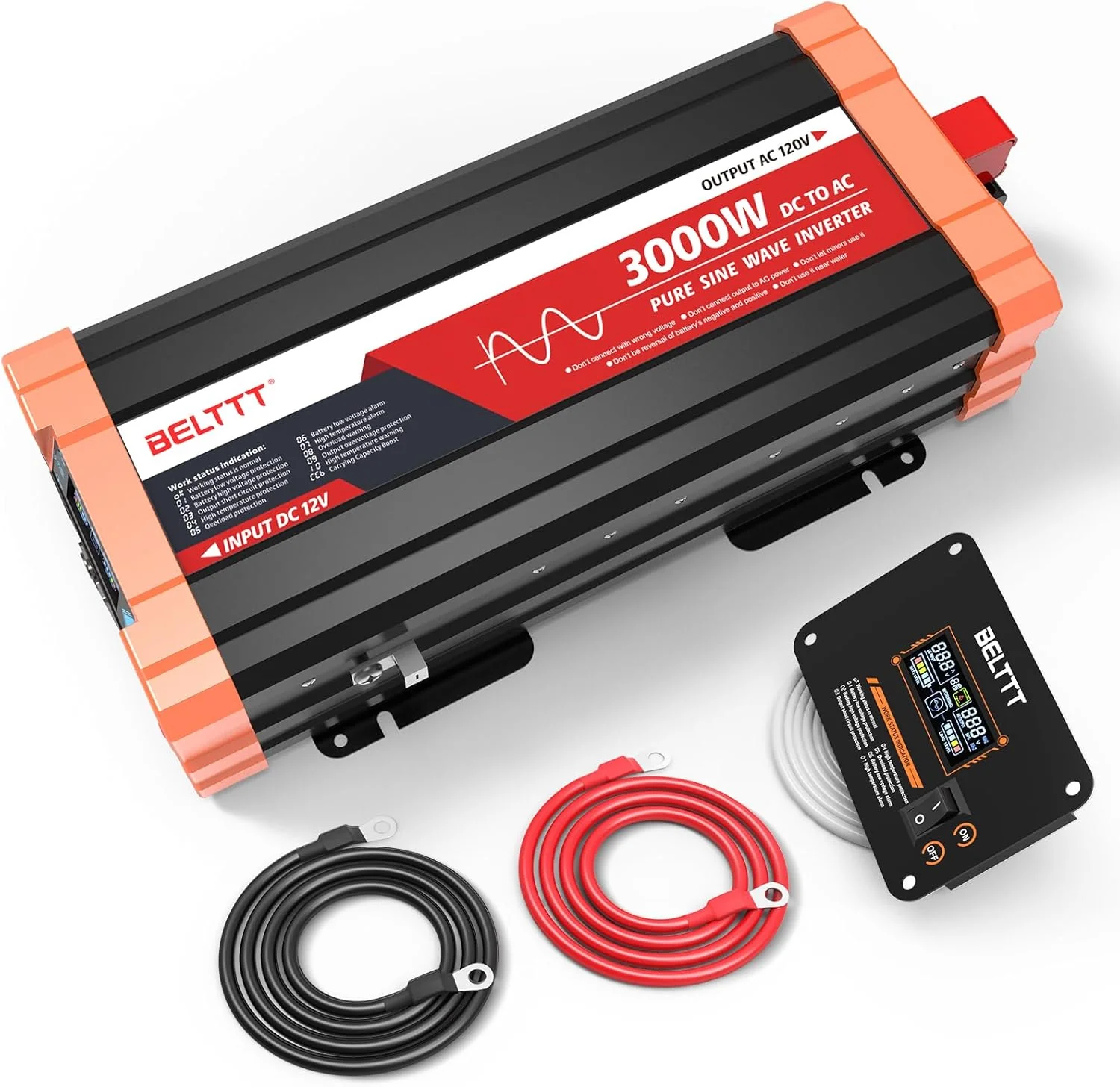 2000W Pure Sine Wave Inverter, Car Power Inverter 12V to 120V AC Converter for RV, Truck, Solar, Outdoor with Dual AC and 20A Socket, 5V 2.1A USB, Surge 4000W, Hardwire Port, Remote Controller(3000W)