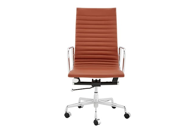 NNEKGE Replica Eames Group Standard Aluminium High Back Office Chair (Tan Leather)