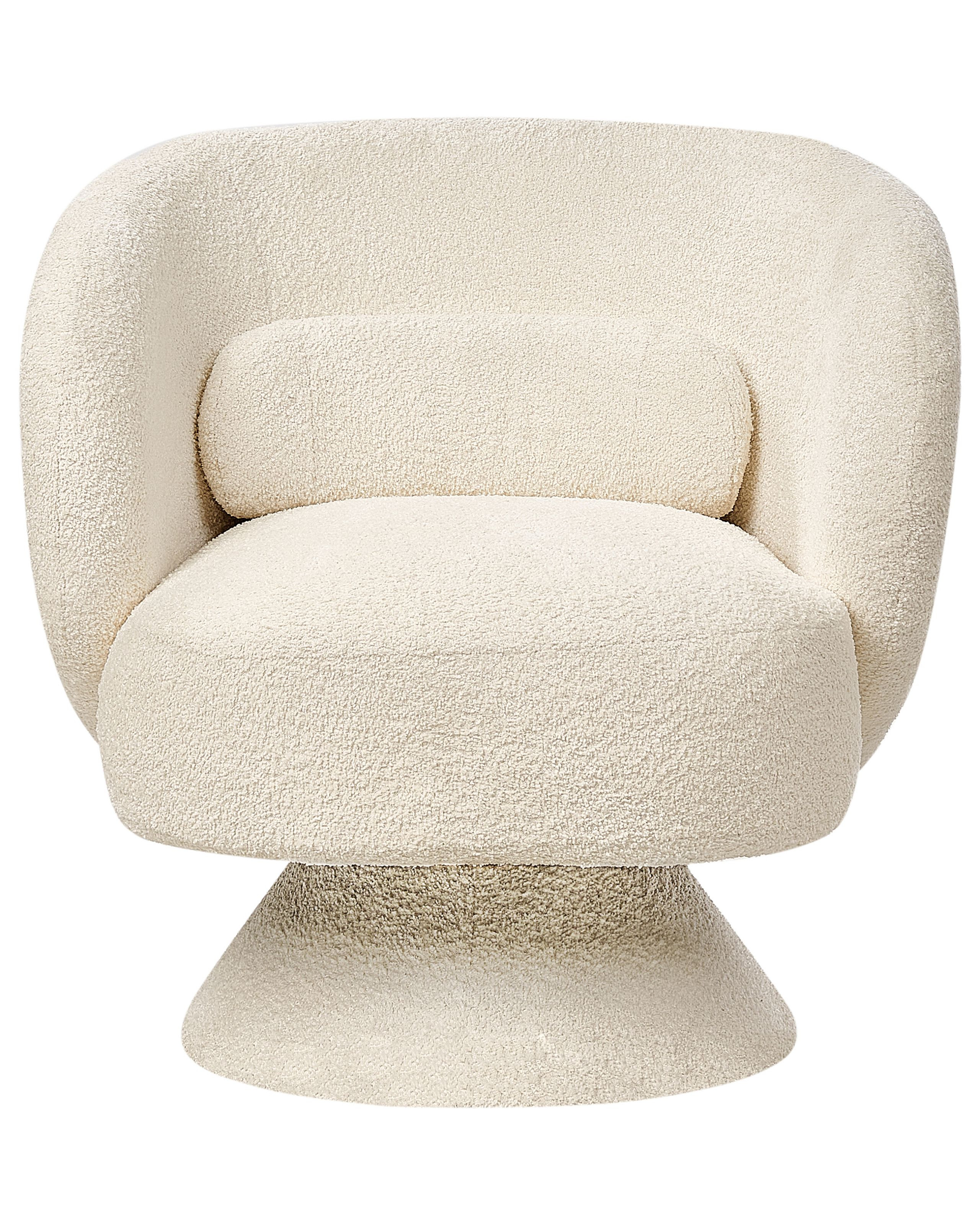 Fotel obrotowy boucle w stylu retro złamana biel
