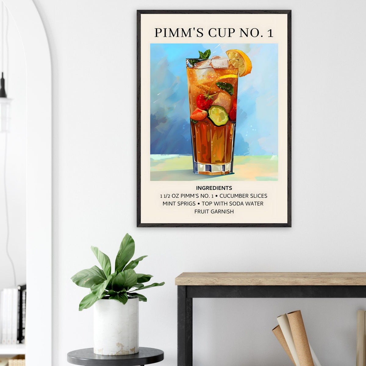 Artfulprints Poster Pimm's Cup No. 1 cocktail - Ingrediënten  - 70x100 cm - Blauw