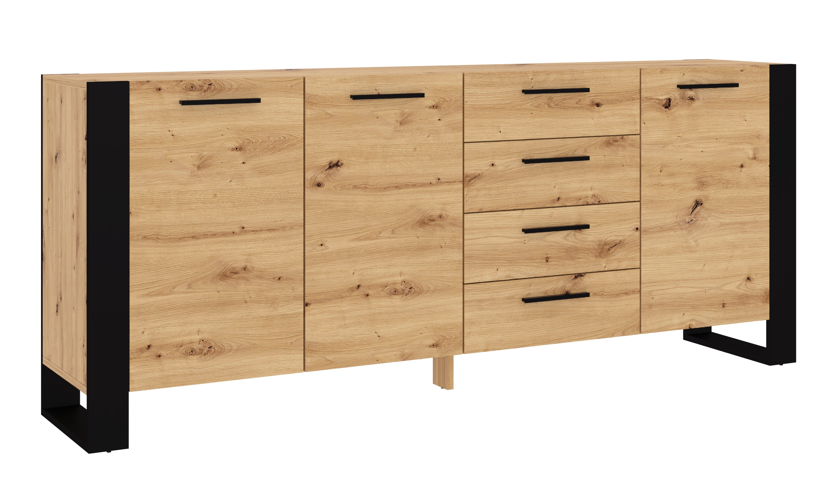 Komoda NUKA K 197 cm dąb artisan czarna stojąca