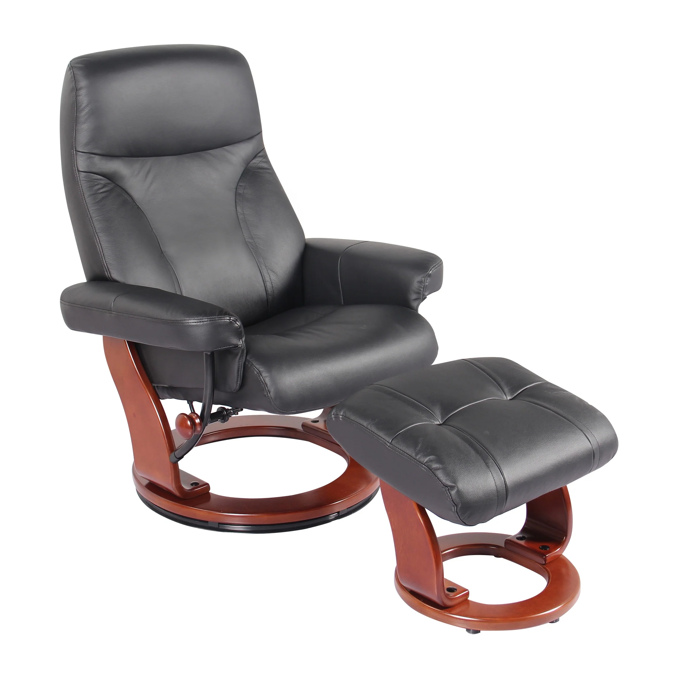 Almond Genuine Leather Recliner and Ottoman