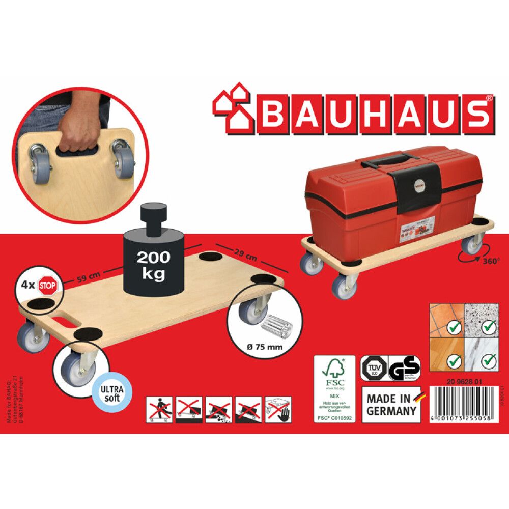 TRANSPORTPLATE BAUHAUS BJØRK 29X59 CM 300 KG