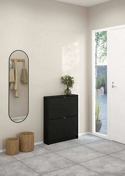 Meuble à chaussures Turchese, Meuble à chaussures, Armoire d'entrée polyvalente, Rangement pour chaussures, 70x17 h85 cm, Noir