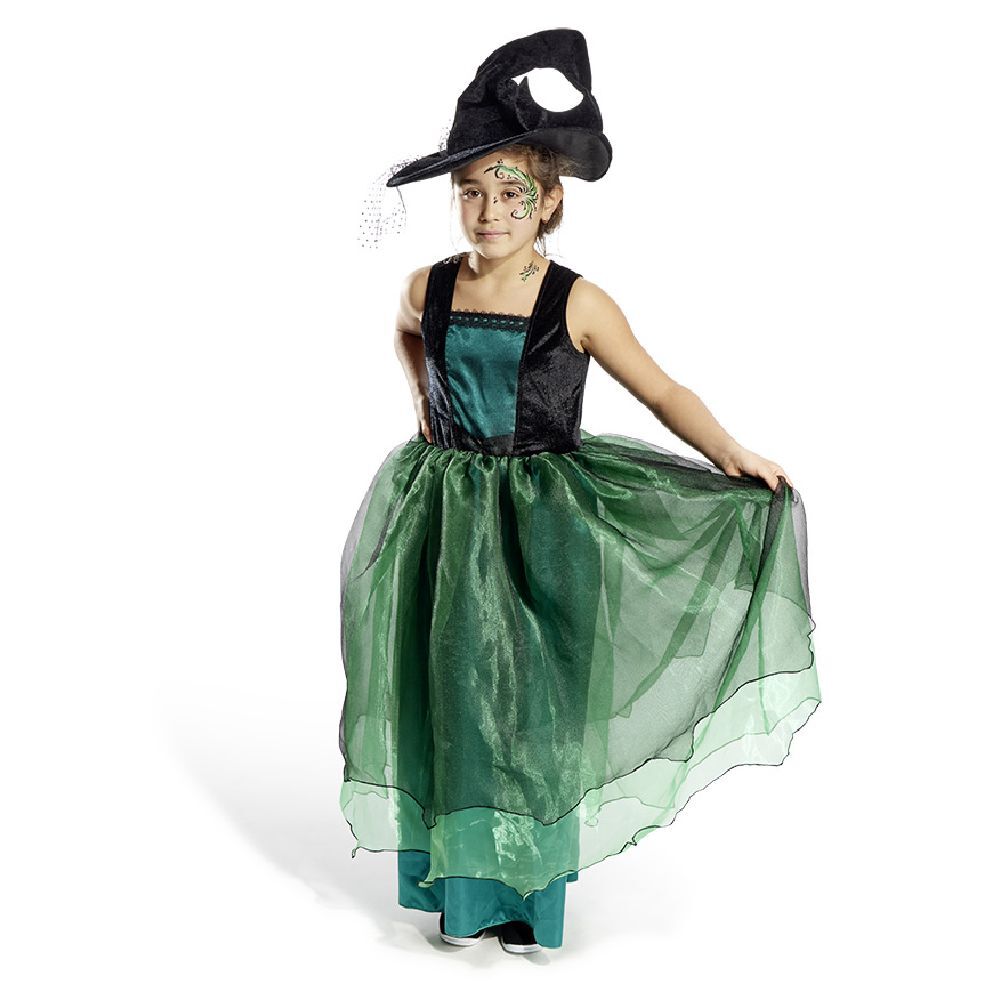Déguisement enfant Halloween sorcière robe chapeau noir vert 7/10ans