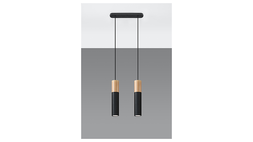 Lampa wisząca Pablo2-punktowa drewniana brązowo-czarna