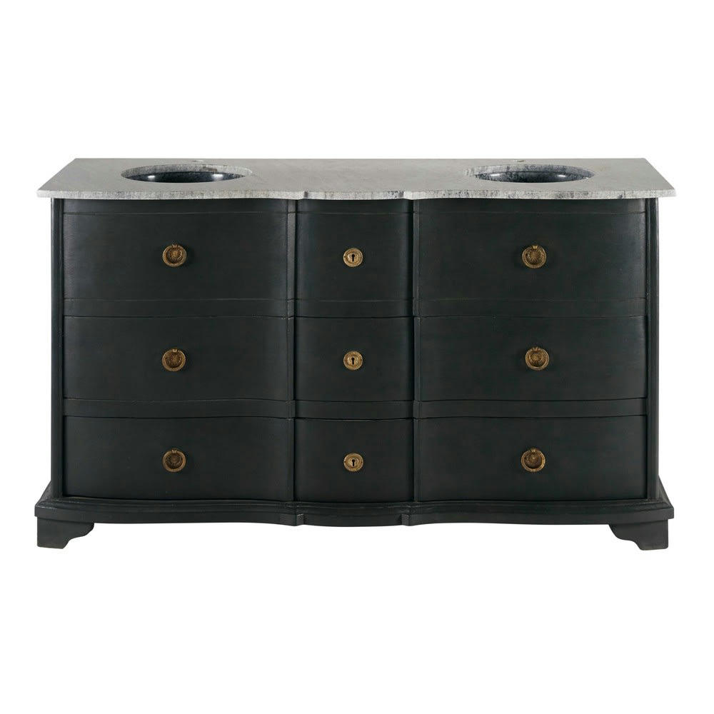 Eugenie - Meuble double vasque en manguier noir et pierre