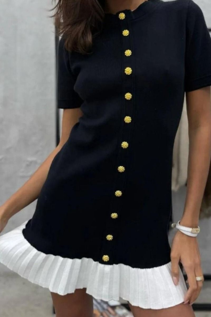 PEACH ACCESSORIES Knit Mini Dress with White Pleated Trim