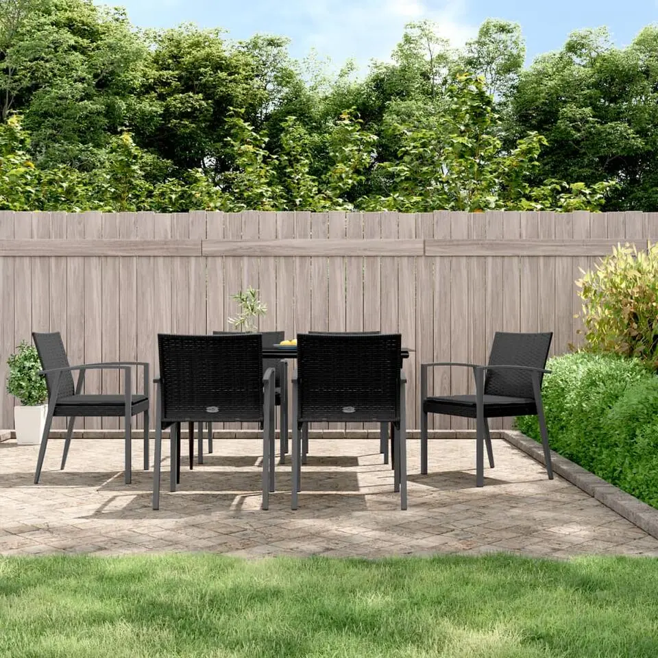vidaXL - 7-delige Tuinset met zitkussens - Zwart - Poly rattan - 140x70 cm