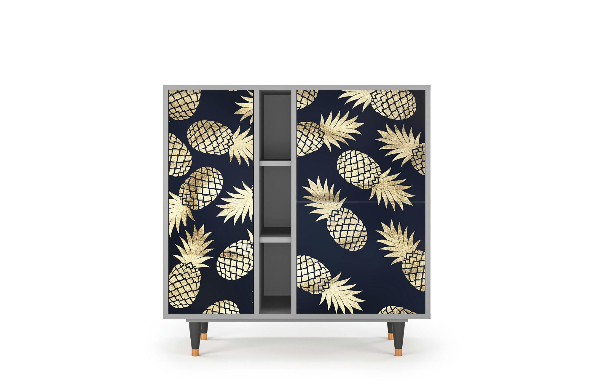 SUNNY PINEAPLE - Buffet  bleu et jaune 3 portes L 94 cm