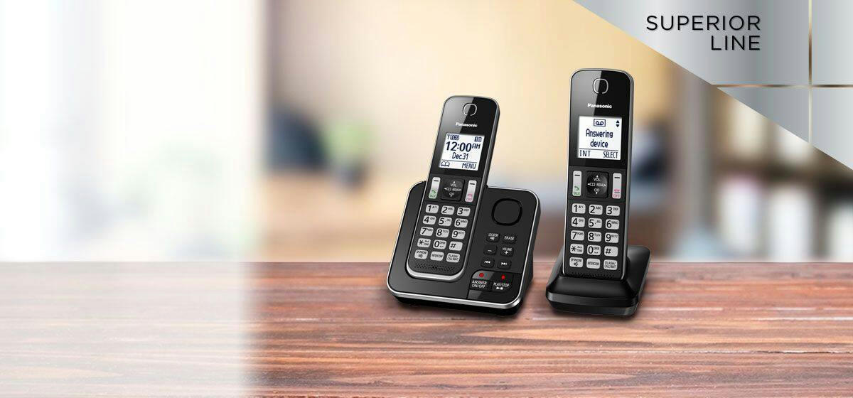 Panasonic DECT 6.0 Cordless Phones with Digital Answering System, 2 Handsets, Black