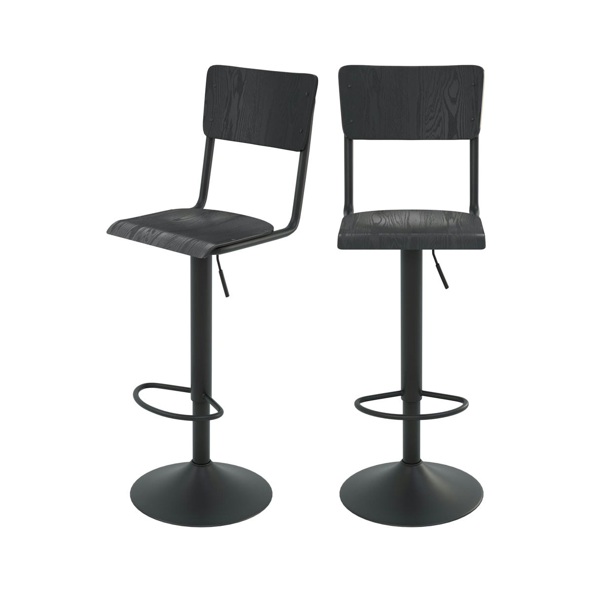 CLEM - Chaise de bar réglable 60/80 cm en bois noir (lot de 2)