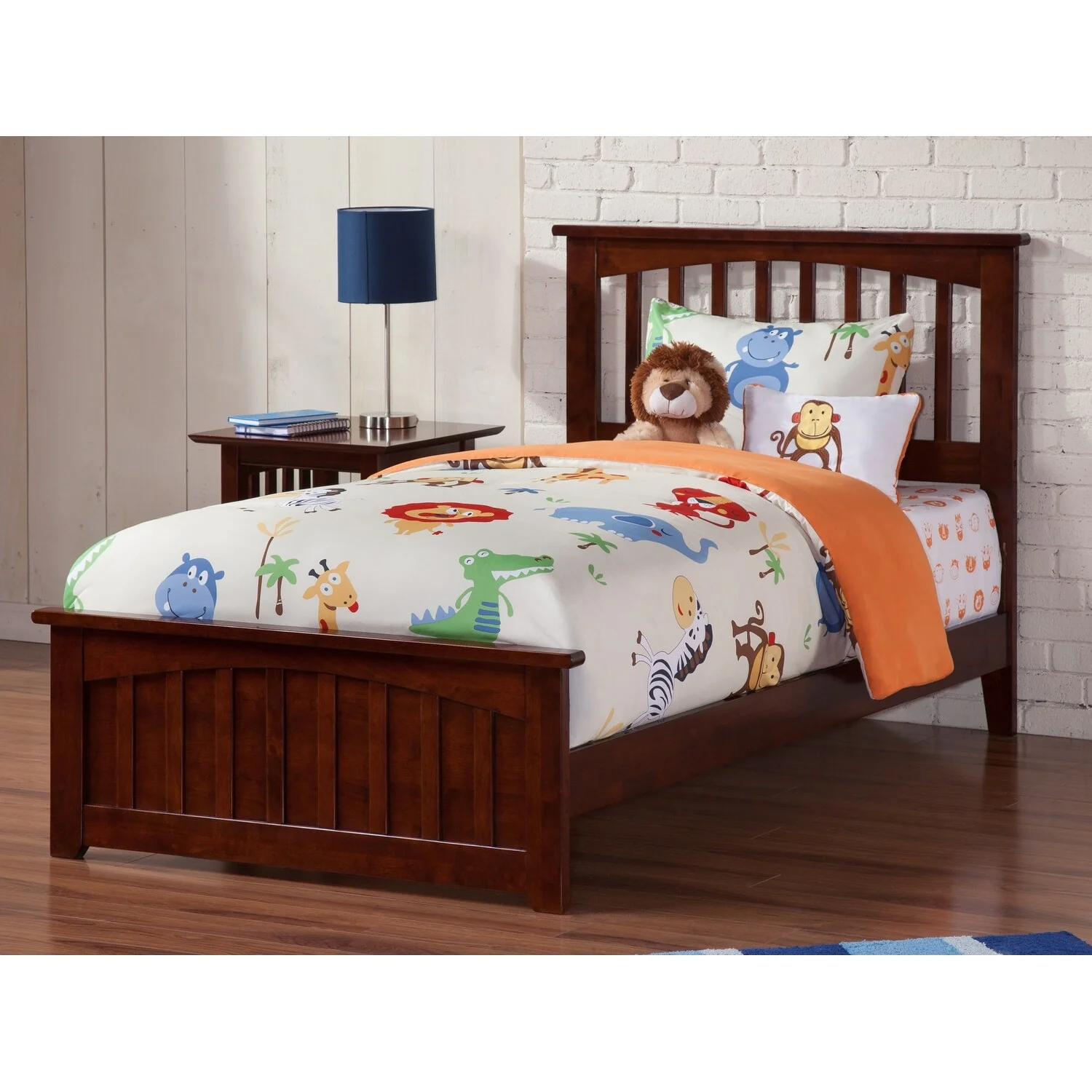 Mission Twin XL Foundation Bed Frame with Matching Footboard in Walnut