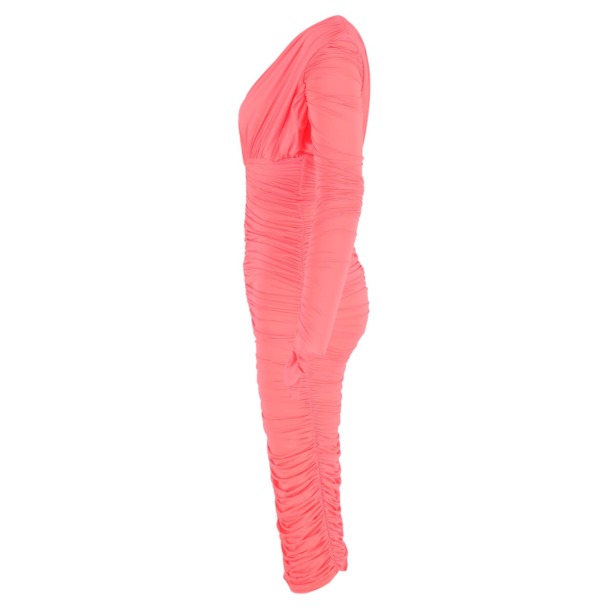 Alex Perry Preloved Marin Ruched Midi Dress in Coral Polyamide