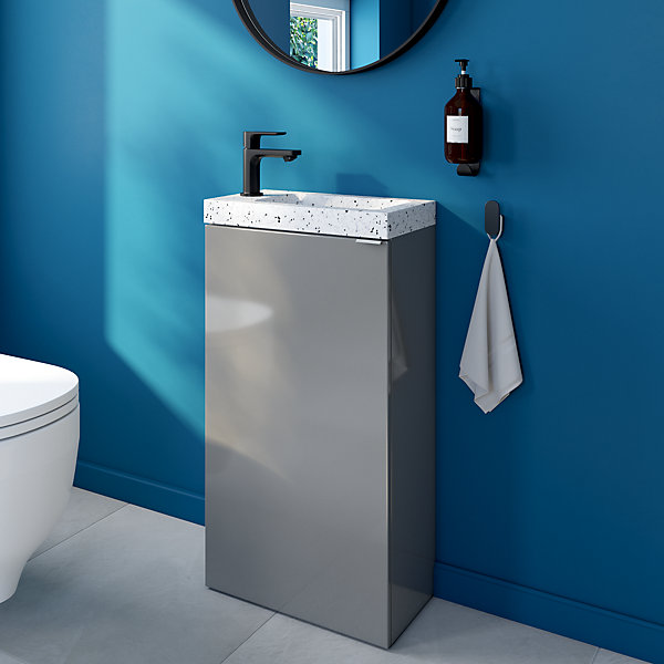 Meuble lave-mains à poser gris brillant l.44 cm Imandra   plan vasque terrazzo, GoodHome