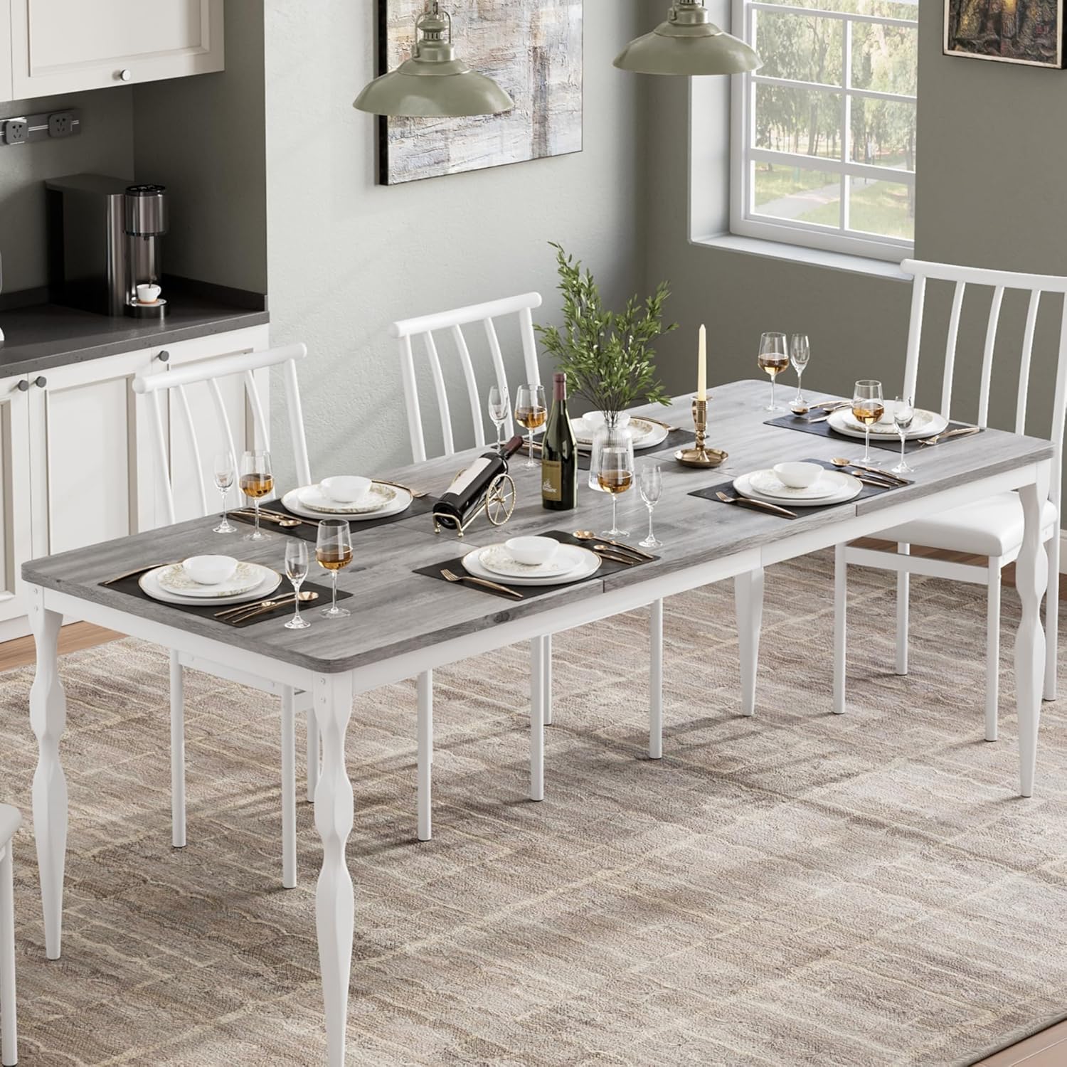 Rectangular Dining Table for 6, 71 in Rustic Farmhouse Kitchen Table with Large Tabletop, Long Wooden Dining Room Table with Heavy Duty Legs, Dinette and Dinner Desk for Party, Big Family, Grey