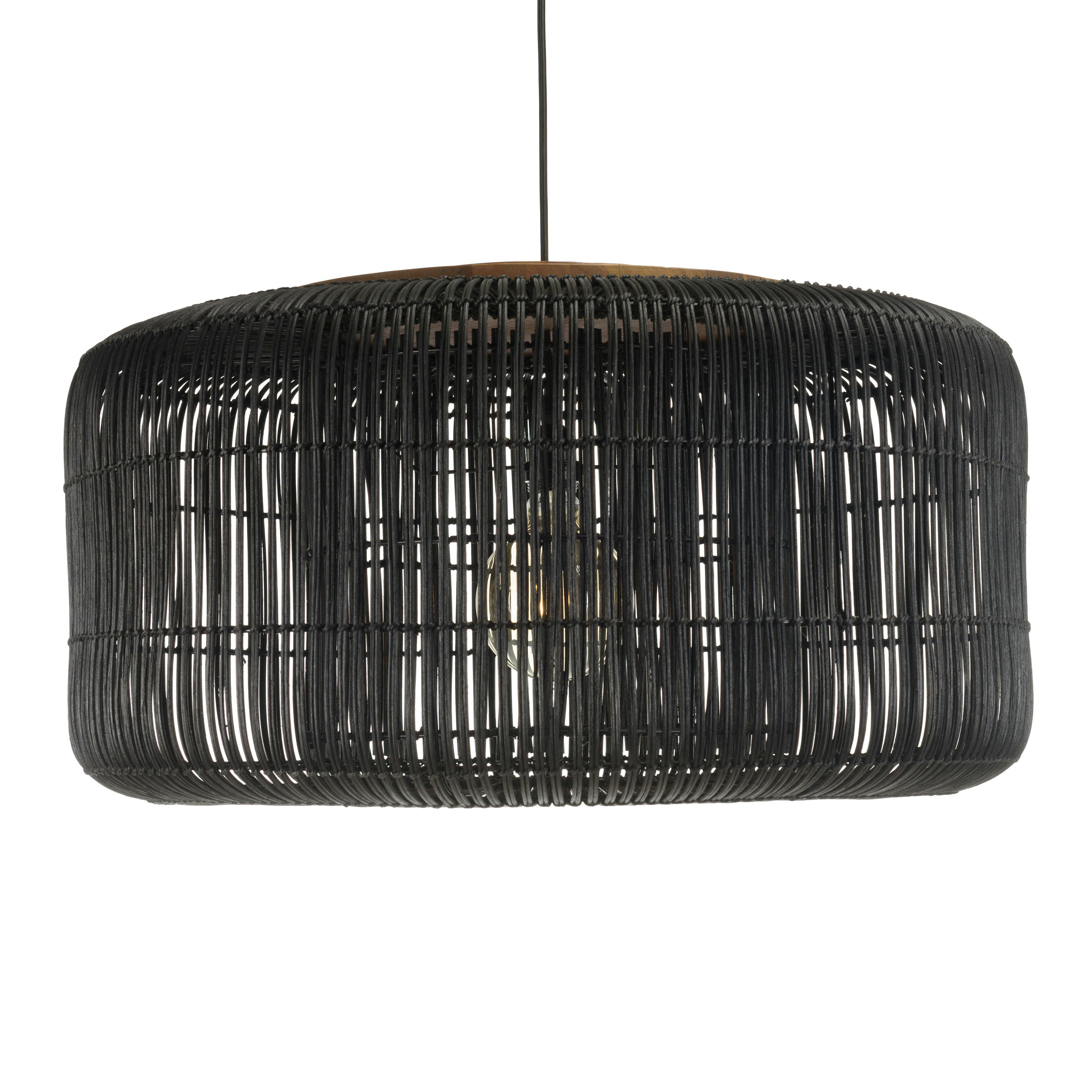 Suspension seau 76x76cm en rotin couleur noire et teck FOLELLI