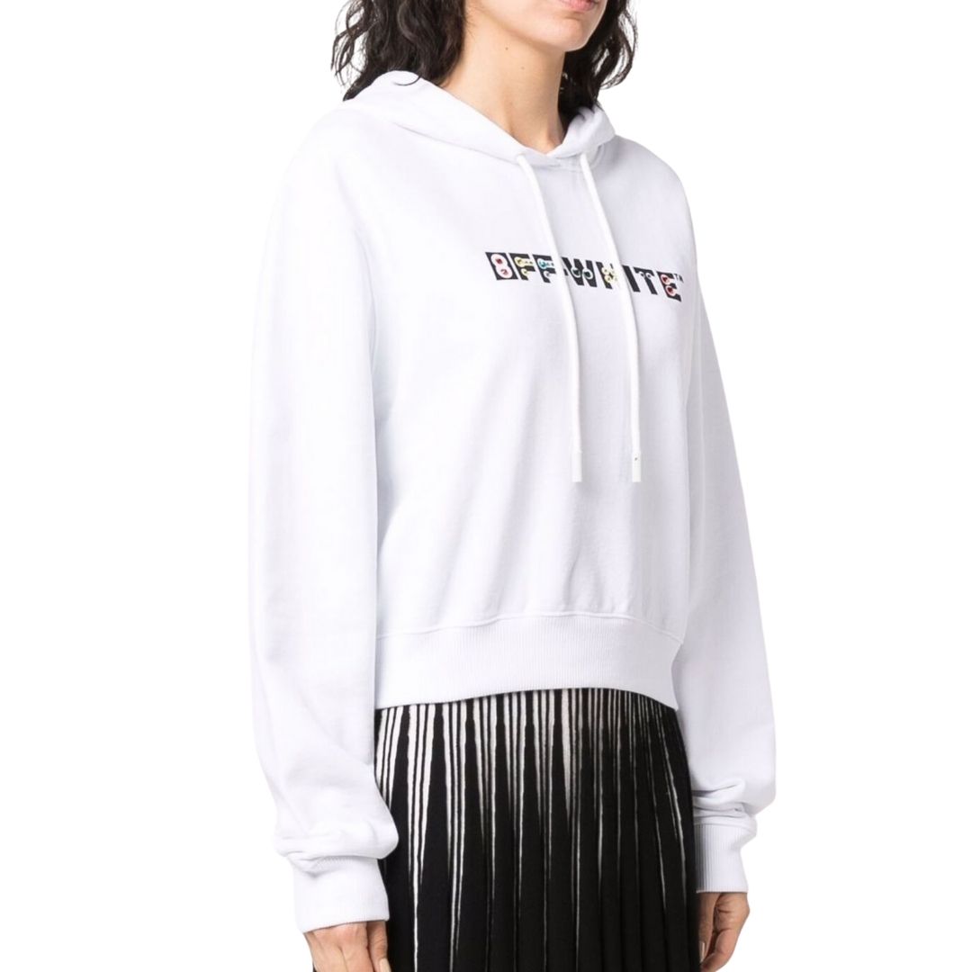 Off-White Geometric Logo Cropped White Hoodie