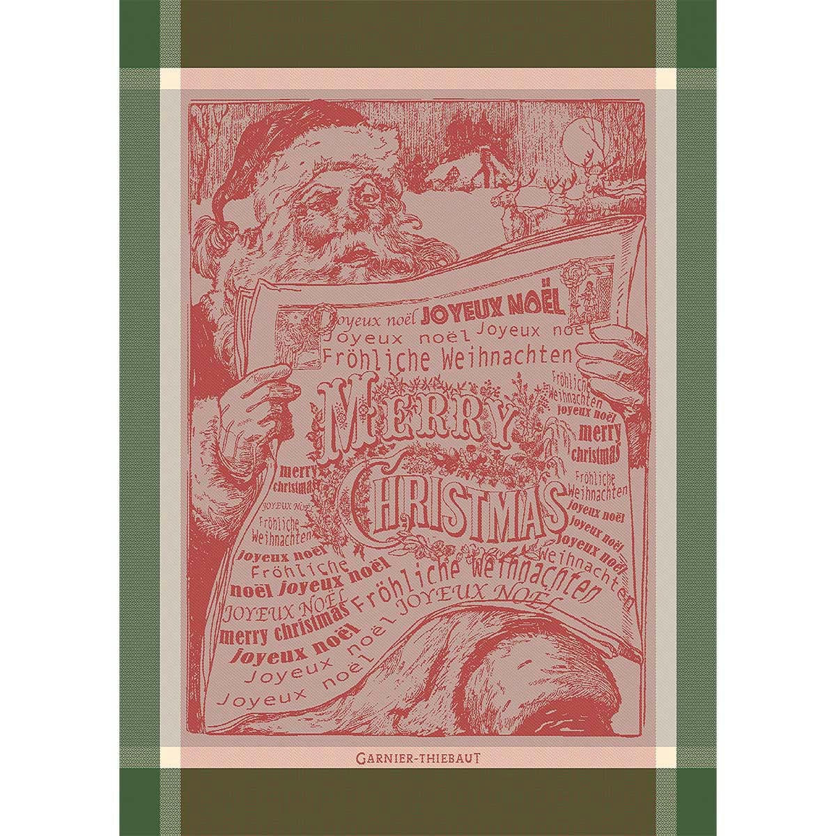 JOURNAL DU PERE NOEL ROUGE - Torchon  pur coton rouge 56x77