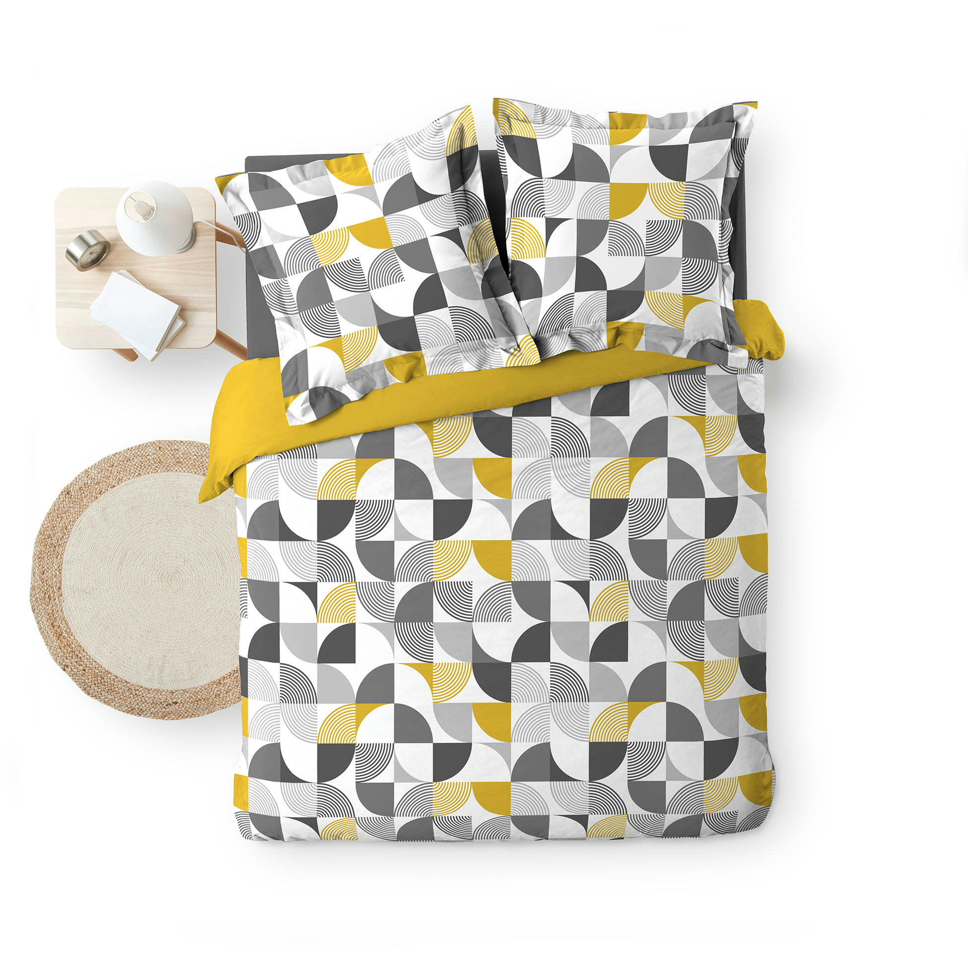 - Parure de lit esprit géométrique coton gris 240 x 260